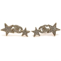 CHANEL CC Logo Star Motif Pierced Earrings Crystal Gold-toned B23C #76294