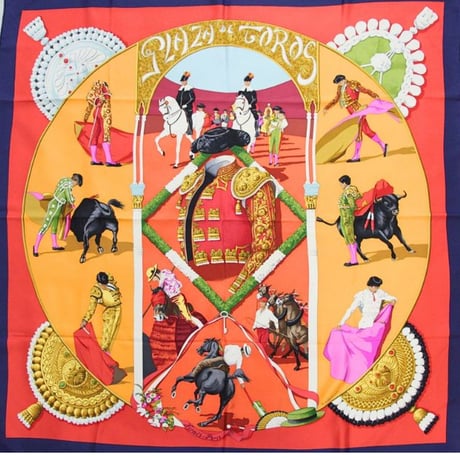 HERMES Carre 90 Silk 100% Scarf Stole "PLAZA DE TOROS" #76520