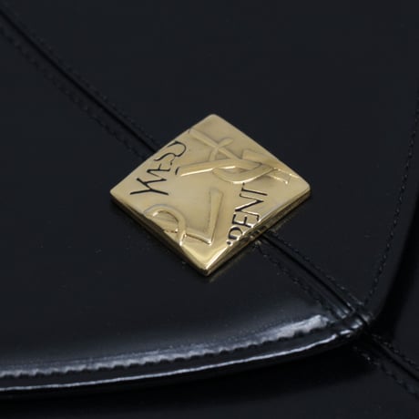 Yves Saint Laurent Logo Hardware Top Handle Envelope Flap Bag Leather Black #76567