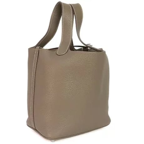 HERMES Picotin Lock PM Handbag Taurillon Clemence Leather Etoupe #20308