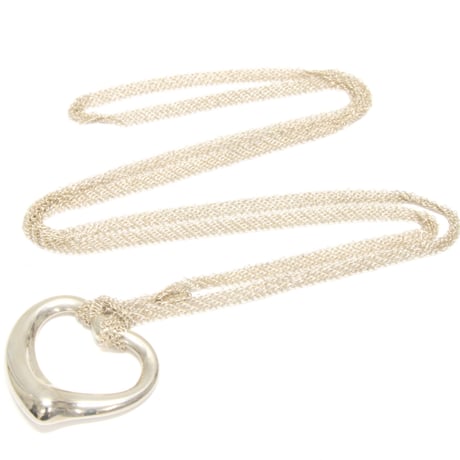 TIFFANY＆Co. Open Heart Mesh Chain Necklace Sterling Silver 925 #75672