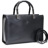 GUCCI Bamboo Handle Tote Bag Leather Black #75487