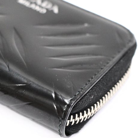 PRADA Zip-around Coin Holder Brushed Leather Black #75711