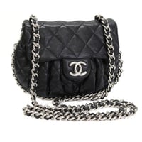 CHANEL Small Chain Around Shoulder Bag Quilted Leather Black #76193