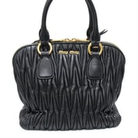 Miu Miu Matelasse Handbag Leather Black #75852
