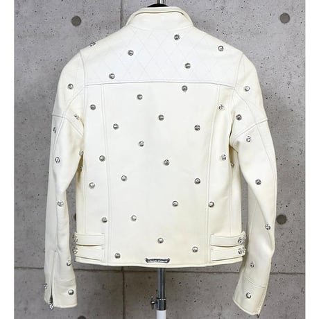 Chrome Hearts Leather Biker Jacket Cross Ball Buttons White ＃104206