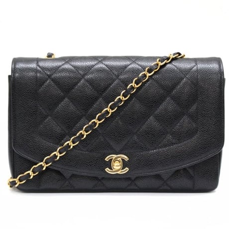 CHANEL Diana 25 Medium Flap Bag Quilted Caviar Black ＃75296