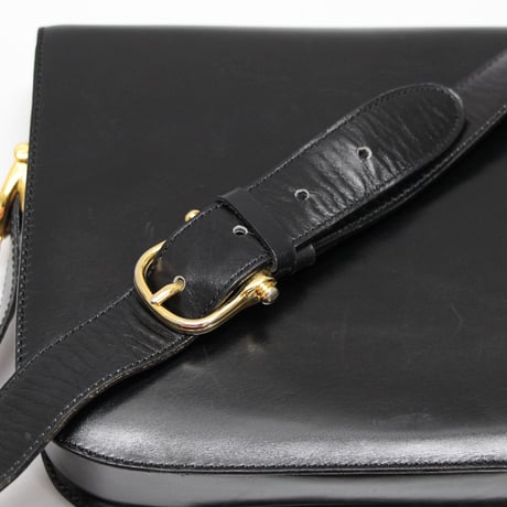 CELINE Horse Carriage Hardware Flap Shoulder Bag Leather Black #76539