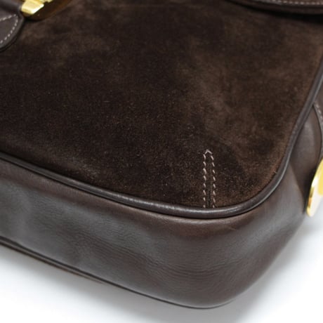 GUCCI Interlocking G Flap Shoulder Bag Suede Leather Brown #76537
