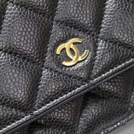 CHANEL Wallet on Chain Bag Quilted Caviar Black #76275