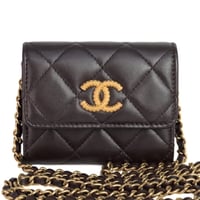CHANEL Studded CC Mini Wallet on Chain Quilted Lambskin Black #20230