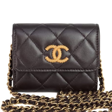 CHANEL Studded CC Mini Wallet on Chain Quilted Lambskin Black #20230