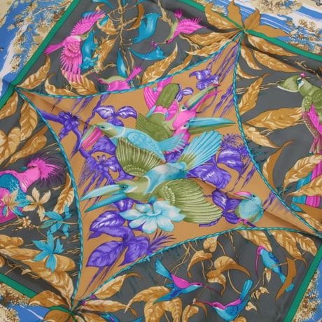 HERMES Carre 90 Silk 100% Scarf Stole "TROPIQUES" #76428