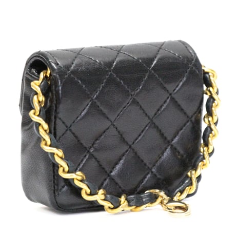 CHANEL Mini Square Flap Bag Charm Quilted Lambskin Black #76226