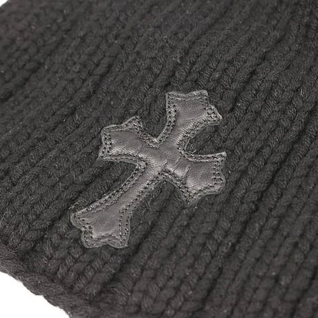 Chrome Hearts Leather Cross Patch Cashmere Beanie Black #104121