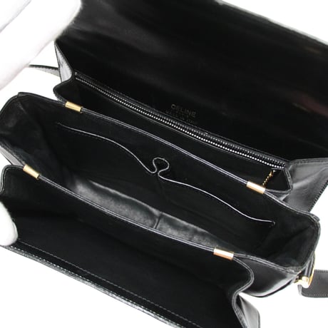 CELINE Horse Carriage Hardware Flap Shoulder Bag Leather Black #76539