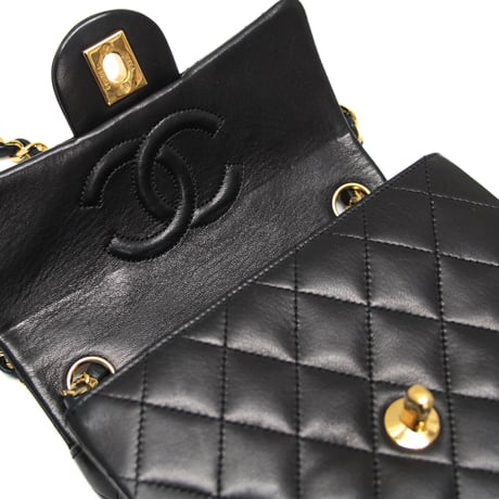 CHANEL Mini Square Flap Bag Quilted Lambskin Black #75030