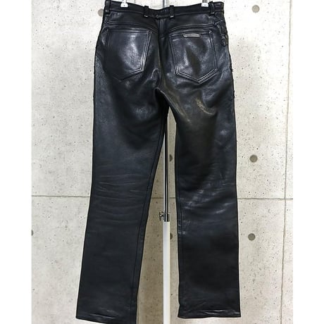 Chrome Hearts Flearknee Heavy Leather Pants with Cross Patches#103652