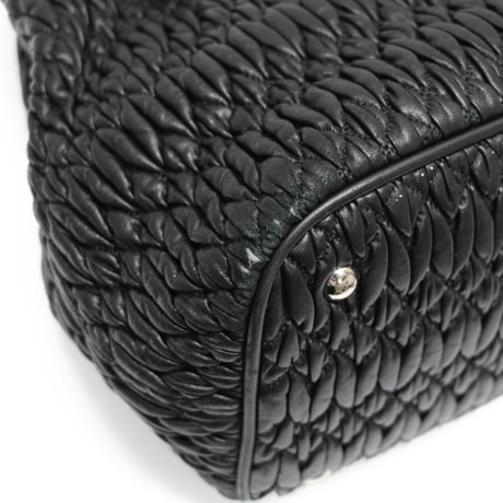 Miu Miu Matelasse Handbag with Bijou Chain Nappa Leather Black #76083