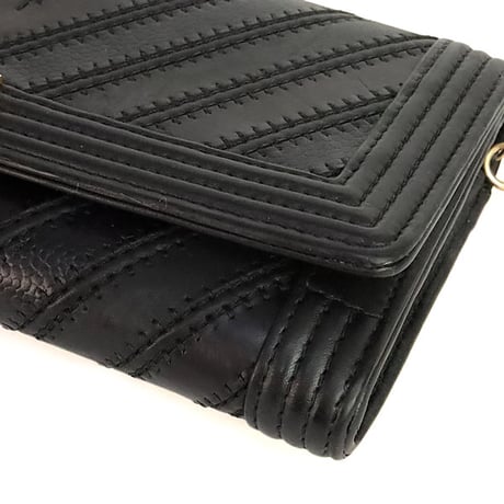 CHANEL Chevron Boy Wallet on Chain Bag Leather Black #20229