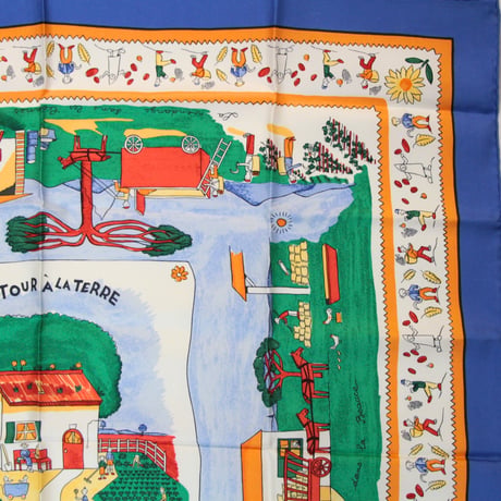 HERMES Carre 90 Silk 100% Scarf Stole "RE TOUR A LA TERRE" #76444