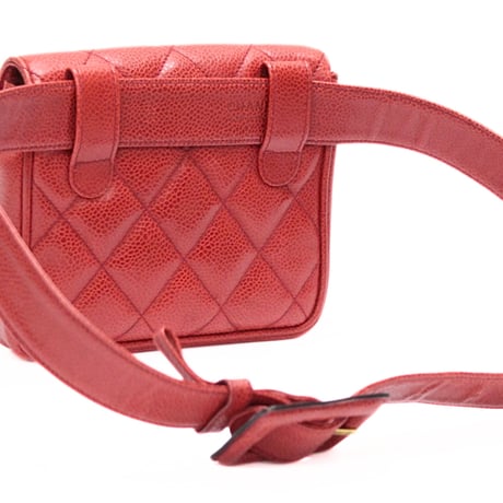 CHANEL Mini Square Belt Bag Quilted Caviar Red #76195