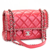 CHANEL Running Chain Around Flap Bag Quilted Crumpled Calfskin Red #75682