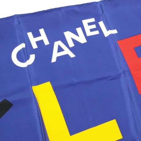 CHANEL Vintage Silk 100% Scarf Stole Blue #76553
