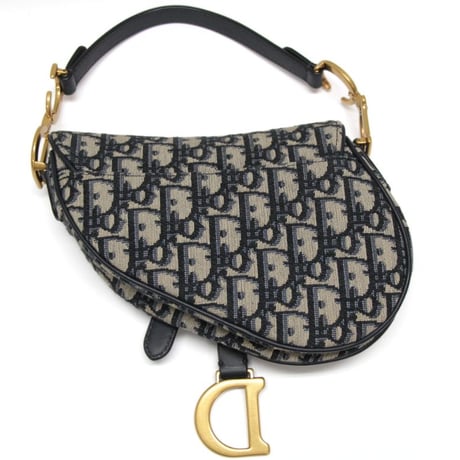Christian Dior Small Saddle Bag Oblique Canvas Navy #75644