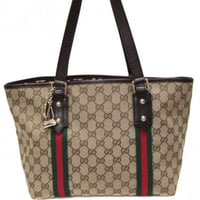 GUCCI Tote Bag with Bag Charm GG Canvas Brown #76639