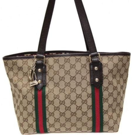 GUCCI Tote Bag with Bag Charm GG Canvas Brown #76639