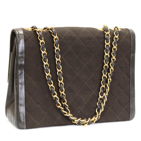 CHANEL Vintage Single Flap Bag Quilted Jersey Brown ＃76200