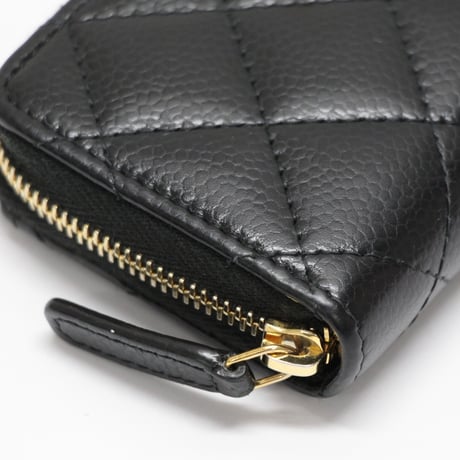 CHANEL Zip-around Coin Purse Quilted Caviar Black #76224