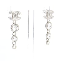 CHANEL CC Logo Dangle Pierced Earrings Crystal Silver-toned B23S #19976