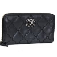 CHANEL CC Logo Zip-around Wallet Ultra Stitch Leather Black　#75349