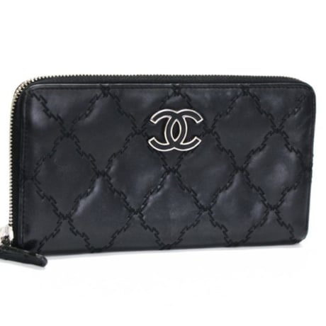 CHANEL CC Logo Zip-around Wallet Ultra Stitch Leather Black　#75349