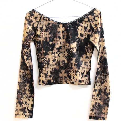 Chrome Hearts Brand-New All-Over Cemetery Cross Print Long Sleeve Camisole #31880