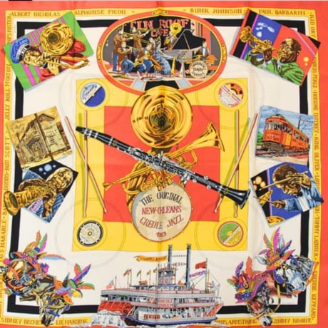 HERMES Carre 90 Silk 100% Scarf Stole "THE ORIGINAL NEW ORLEANS CREOLE JAZZ 1923" #76544