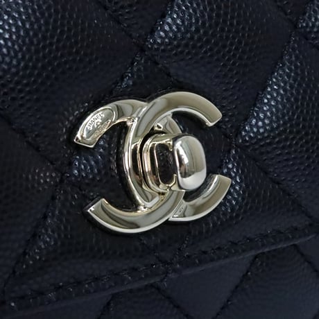 CHANEL Small Coco Handle Flap Bag Quilted Caviar Black #19907