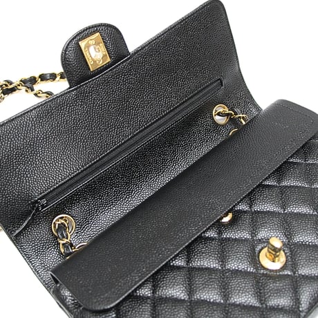 CHANEL Classic 25 Medium Double Flap Bag Quilted Caviar Black ＃76350