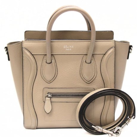 CELINE Nano Luggage Tote Bag Leather Greige #75568