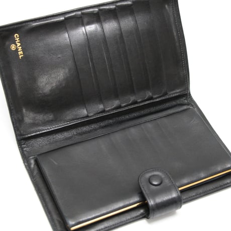 CHANEL CC Logo Bifold Wallet Lambskin Black #76331