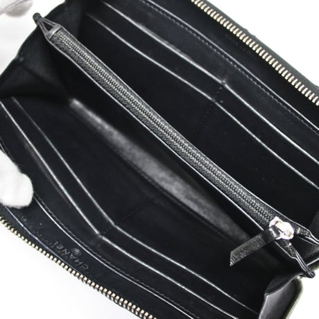 CHANEL CC Logo Zip-around Wallet Ultra Stitch Leather Black　#75349