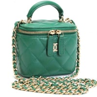 CHANEL Mini Vanity Bag with Chain Quilted Lambskin Green #7636