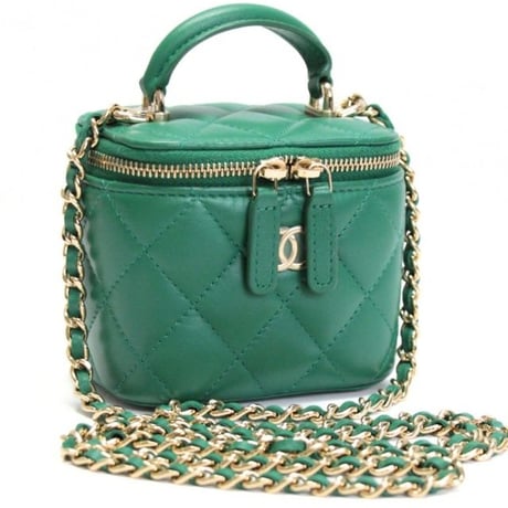 CHANEL Mini Vanity Bag with Chain Quilted Lambskin Green #7636