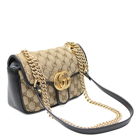 GUCCI Small GG Marmont Flap Bag Quilted GG Canvas Beige #76578
