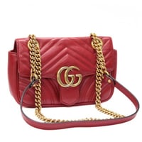 GUCCI Small GG Marmont Flap Bag Quilted Leather Red #76637