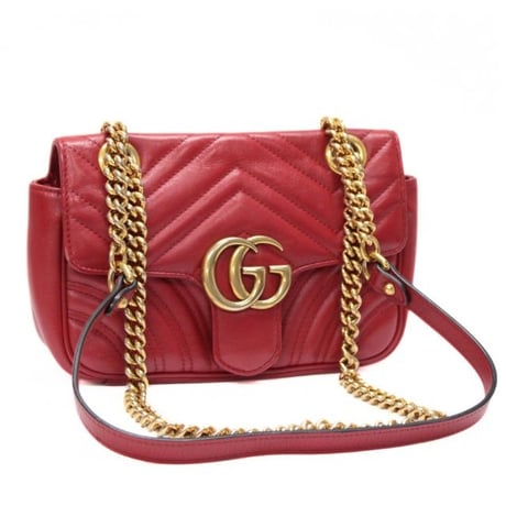 GUCCI Small GG Marmont Flap Bag Quilted Leather Red #76637