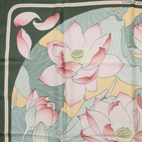 HERMES Carre 90 Silk 100% Scarf Stole "FLEURS DE LOTUS" #76754