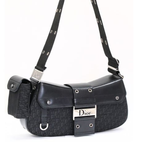 Christian Dior Street Chic Columbus Shoulder Bag Trotter Canvas Leather Black ＃75947